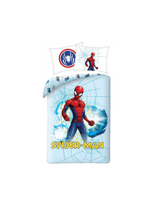 Spiderman Set Kinderbettbezug Einzel mit Kissenbezug Baumwolle Light Blue 140x200cm