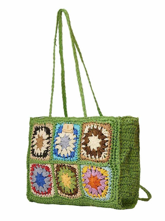 Bag to Bag Ψάθινη Τσάντα Θαλάσσης Πράσινη