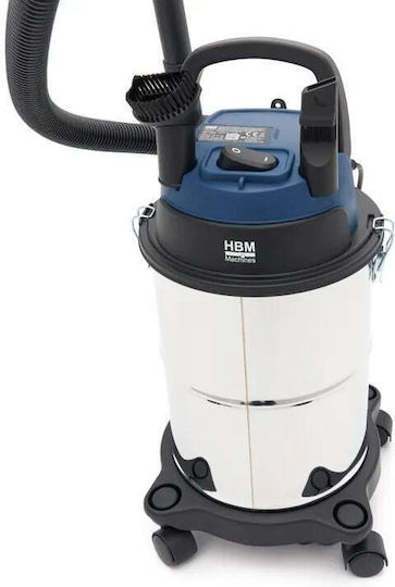 HBM Machines Wet-Dry Vacuum Cleaner 1000W with Plastic Drum 15L Grey