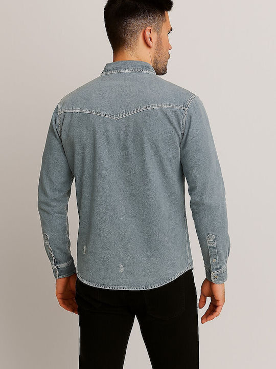 Long-sleeved Denim Shirt Light Blue