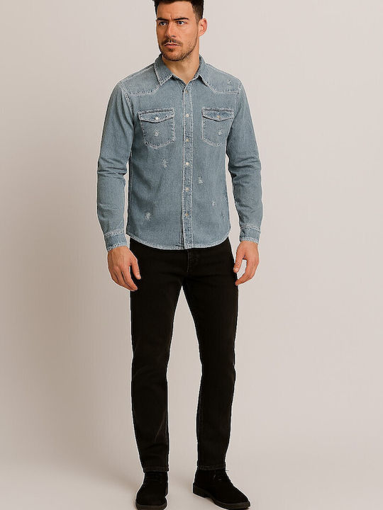 Long-sleeved Denim Shirt Light Blue