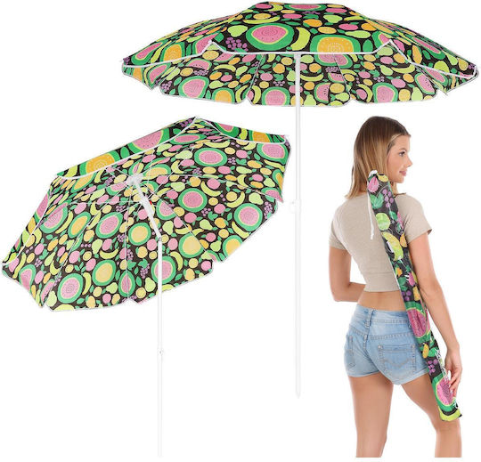 Folding Beach Umbrella Diameter 1.6m Multicolour
