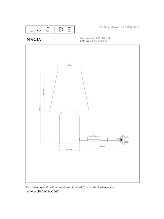 Lucide Lightning Macia Table Lamp for Socket E14 with White Shade and Orange Base
