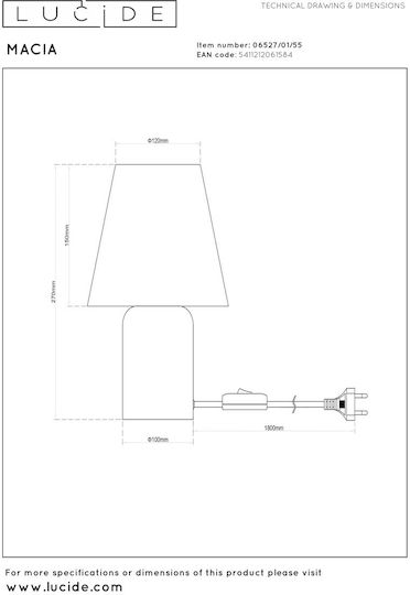 Lucide Lightning Macia Πορτατίφ για Ντουί E14 με Λευκό Καπέλο και Πορτοκαλί Βάση
