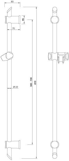 Βέργα ντους Obus Slide Bar-V Varianta 800/22 Ασημί ( Chrome / Silver )