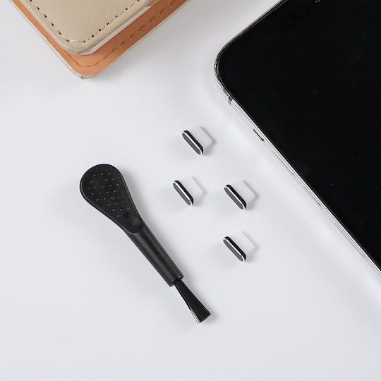 Techsuit 4 Pack Dust Plug Portshieldx Ad1 Type C Port Cover Aluminum Silicone Daily Defense Brush Black