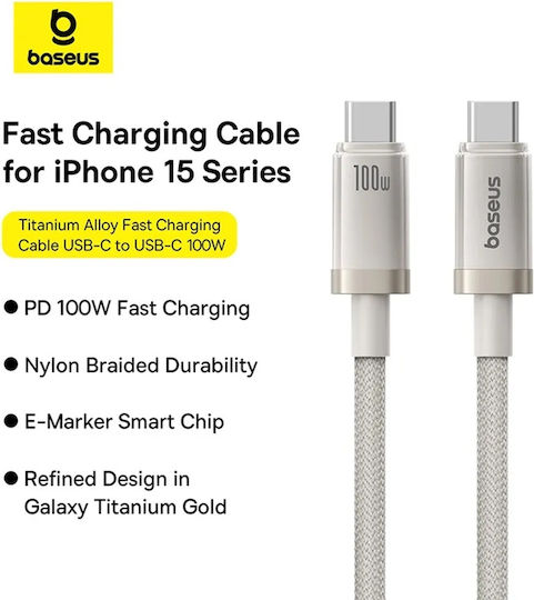 Baseus Titanium Power Datenkabel Smartphone Usb Typ-C Zu Usb Typ-C 100w Geflochtenes 1m Gelbe Stempel 0,18 Lei 6932172669584