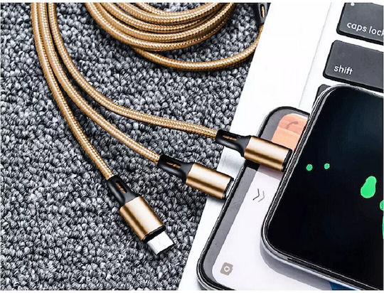 Verk Group USB към micro USB / Type-C / Lightning Кабел 2.1Спецификация Златист 1.2м