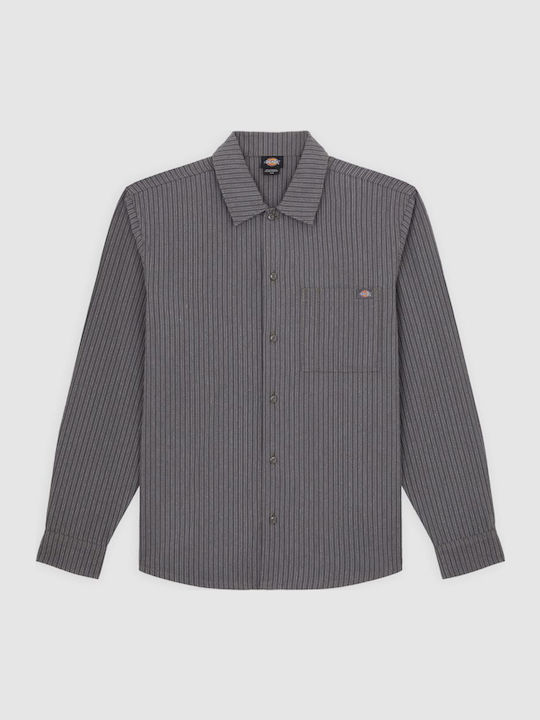 Shirt Langärmlig Baumwolle Hemd Gestreift Charcoal