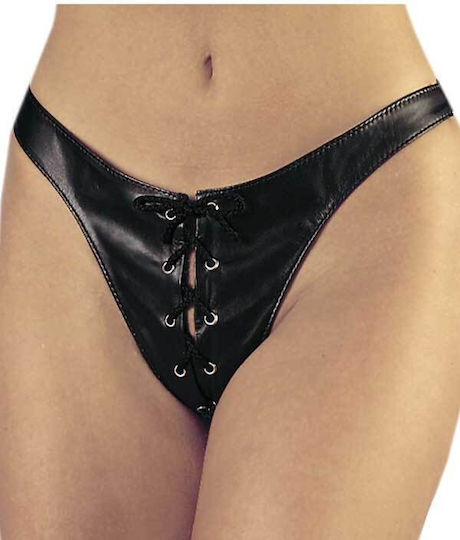 Allure Lingerie XOXO Leder Schnür-String-Tanga Unterwäsche Schwarz
