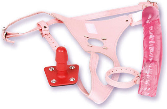 leather Harness with Dildo in Purple Color