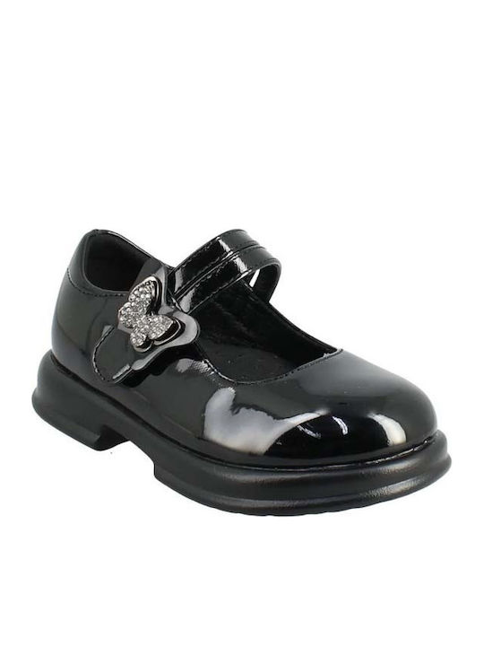 Kids Anatomic Patent Leather Ballerinas with Hoop & Loop Closure Black