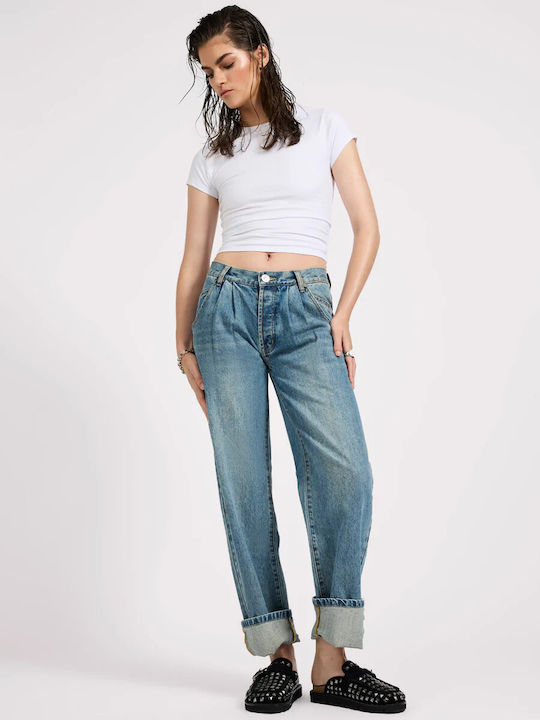 Waist Γυναικεία Παντελόνα σε Relaxed Εφαρμογή Μπλε