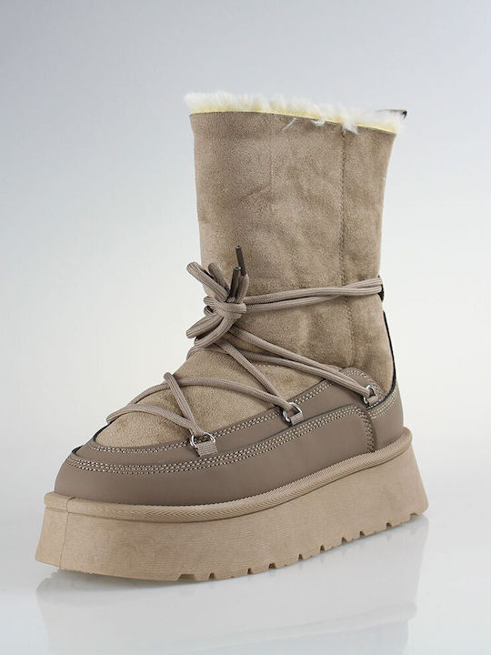 Stiefeletten Damen mit Pelz Beige