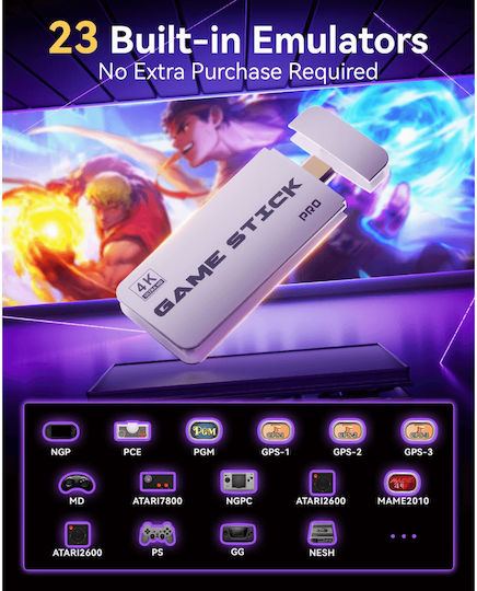 Gaming Stick 4k Hdmi 23 Εξομοιωτές & 20.000+ 2 Ασύρματα Χειριστήρια Ηλεκτρονική Παιδική Ρετρό Κονσόλα