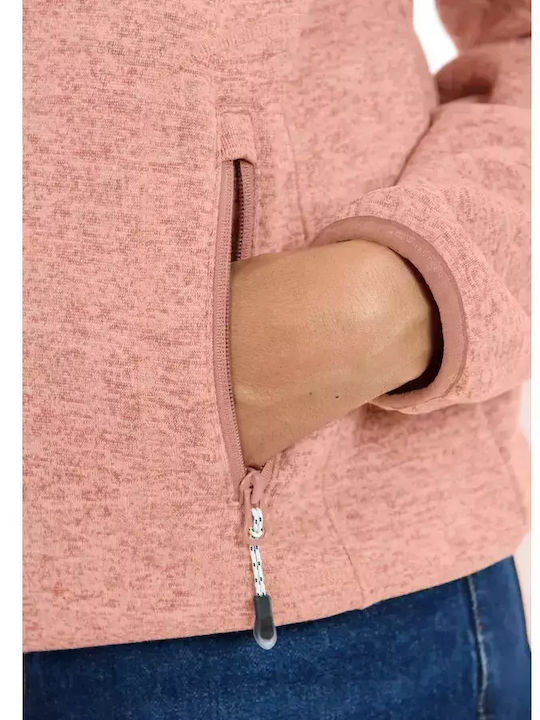 Μακριά Fleece Γυναικεία Ζακέτα με Φερμουάρ Κεραμιδί