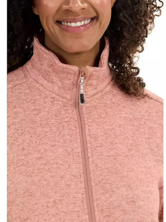 Μακριά Fleece Γυναικεία Ζακέτα με Φερμουάρ Κεραμιδί