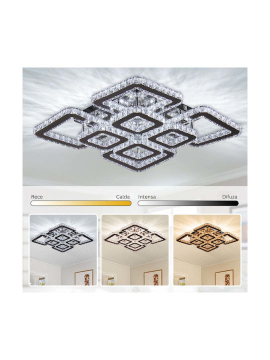 Alista Home Πλαφονιέρα Οροφής Ασημί με Ενσωματωμένο LED και Κρύσταλλα και Τηλεχειριστήριο