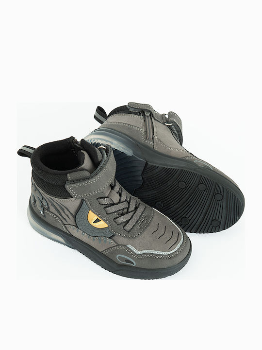Kids Sneakers High with Hoop & Loop Closure Gray