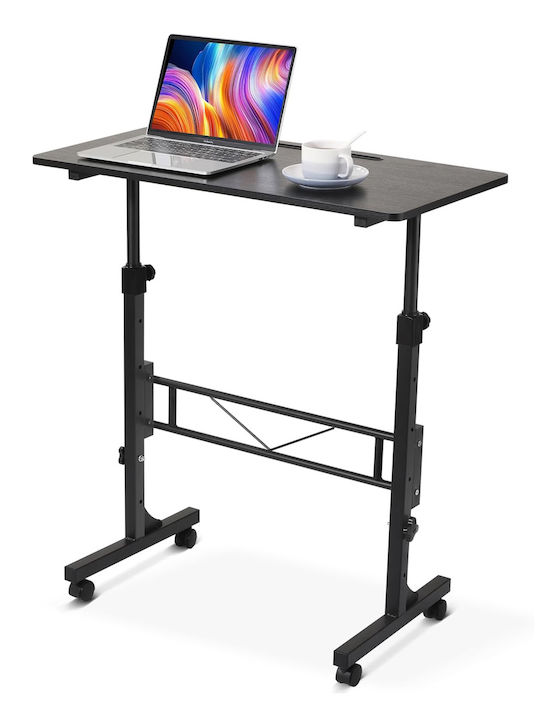 Desk Wooden Black with Metal Legs & Adjustable Height 80x40x111cm