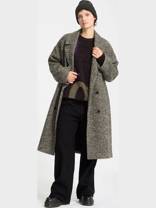 Eastcoat Women's Beige Coat Oversized with Buttons
