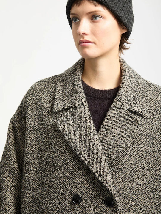 Eastcoat Women's Beige Coat Oversized with Buttons