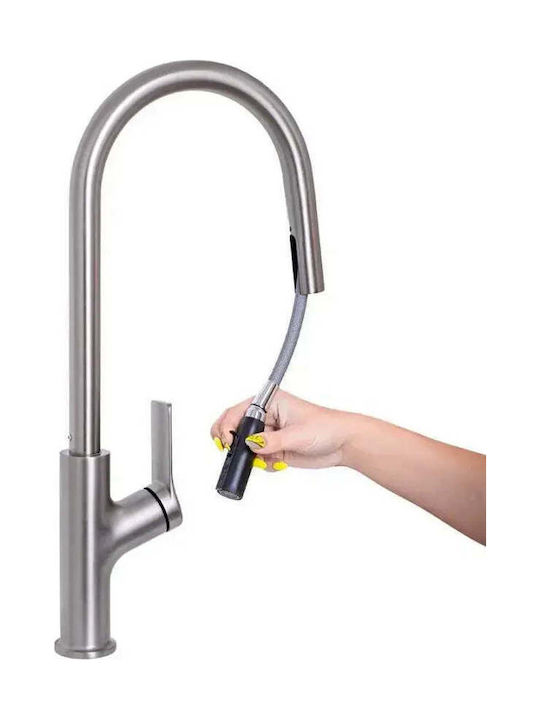Alista Home Fj5542 Baterie Chiuvetă Bucătărie Bancă Cu Duș Extractibil Argintiu