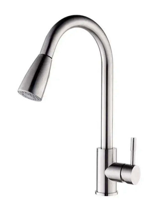 Alista Home Cf018 Baterie Chiuvetă Bucătărie Bancă Cu Duș Extractibil Argintie
