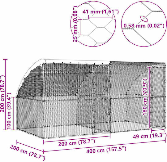vidaXL 3381107 Клетка за птици от Галванизирана Стомана 400брx200брx198.5брсм.