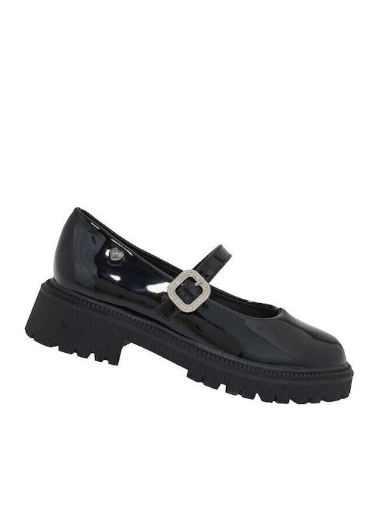 Kids Anatomic Patent Leather Ballerinas with Adjustable Metal Clasp Black