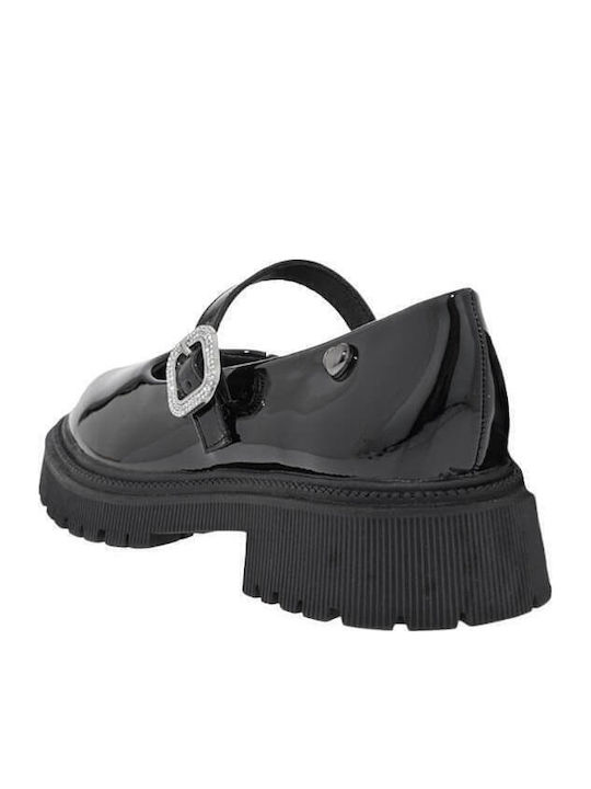 Kids Anatomic Patent Leather Ballerinas with Adjustable Metal Clasp Black