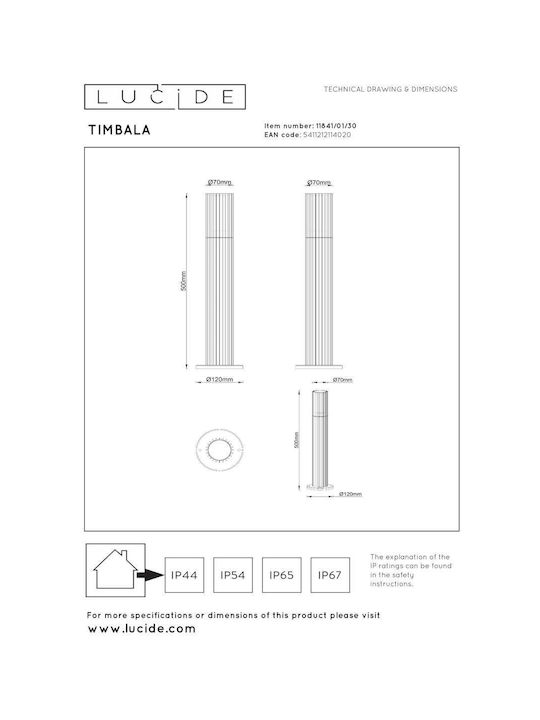 Lucide Lightning Timbala Outdoor Floor Lamp Small Post IP44 for GU10 Light Bulb Base Black
