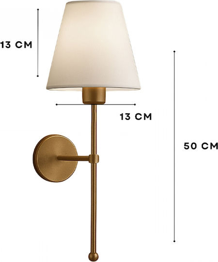 Megapap Verma Φωτιστικό Τοίχου με Ντουί E27 Χρυσό 13x13x50εκ.