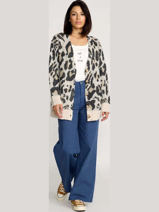 Wylding Out Κοντή Γυναικεία Πλεκτή Ζακέτα Animal Print