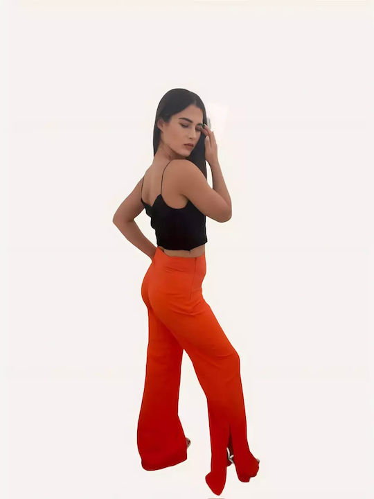 Women's High-waisted Fabric Trousers Orange
