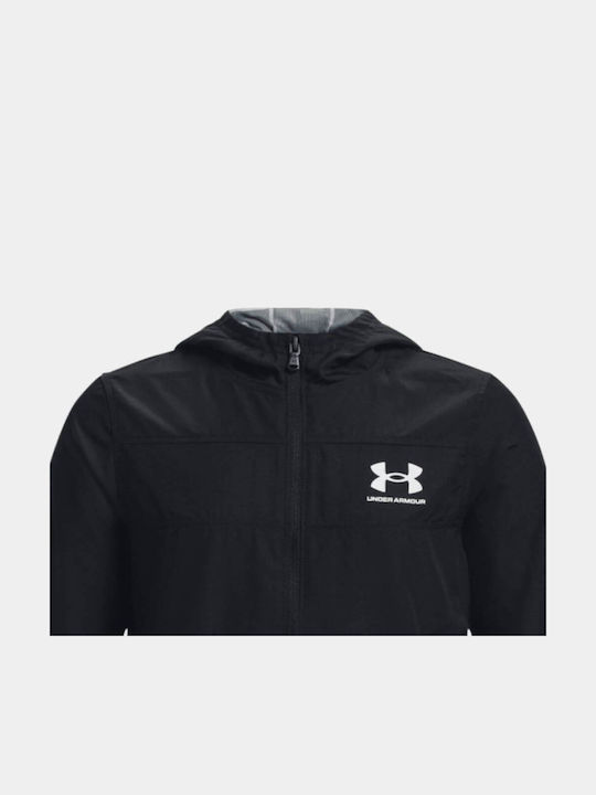 Kids' Sports Jacket Short Windproof with Hood Black