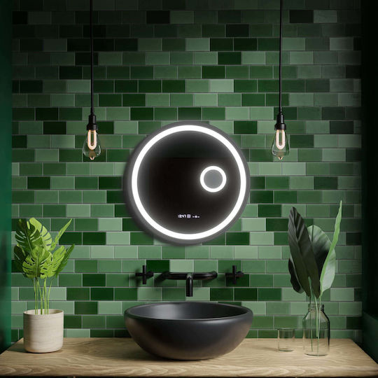Alista Home Στρογγυλός Καθρέπτης Μπάνιου Led Αφής από Μέταλλο 60x60cm Μαύρος