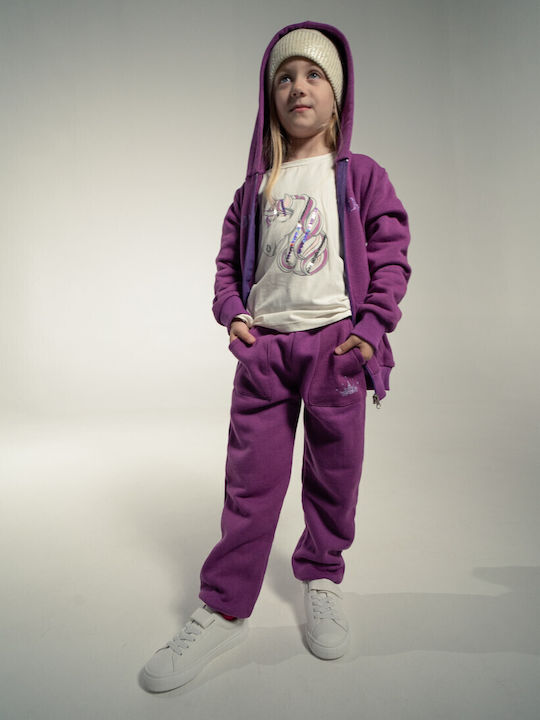 Kids Sweatpants Set With Jacket Violet 3 Pieces Hello Girls