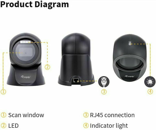 Equip Presentation Scanner Wired with 2D and QR Barcode Reading Capability