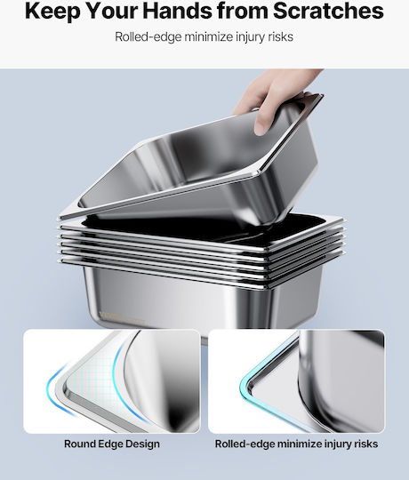Vevor 1/2 Size Gastronorm Pans Steam Table Pans 4 Inch Deep Stainless Steel 6 Pack