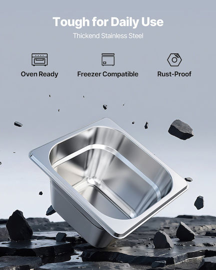 Vevor 1/6 Size Gastronorm Pans Steam Table Pans 4 Inch Deep Stainless Steel 6 Pack