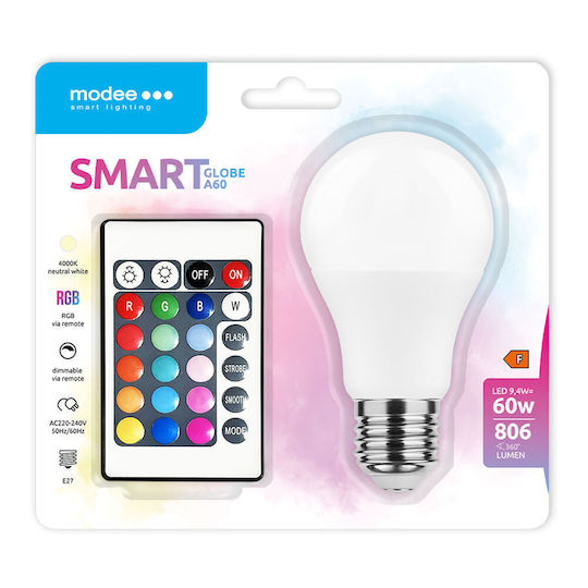 Modee Lighting Smart Λάμπα LED 9.4W για Ντουί E27 και Σχήμα A60 RGBW 806lm