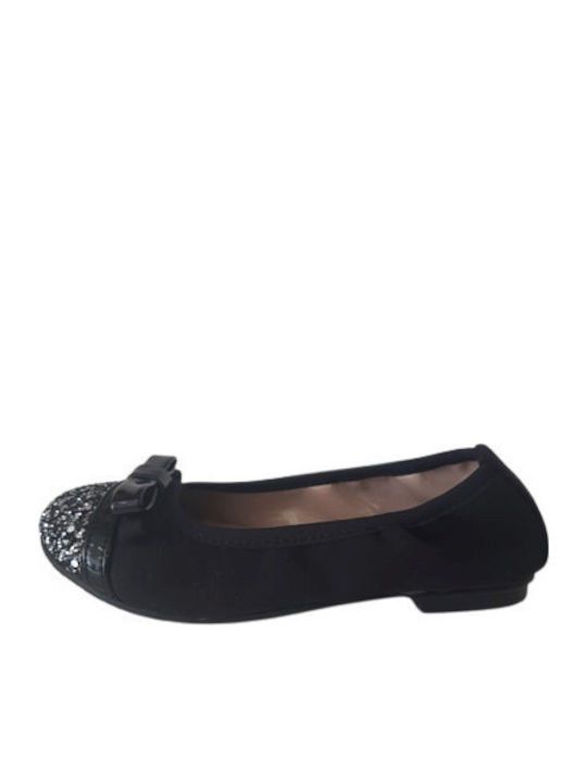 Kids Leather Ballerinas with Hoop & Loop Closure Black