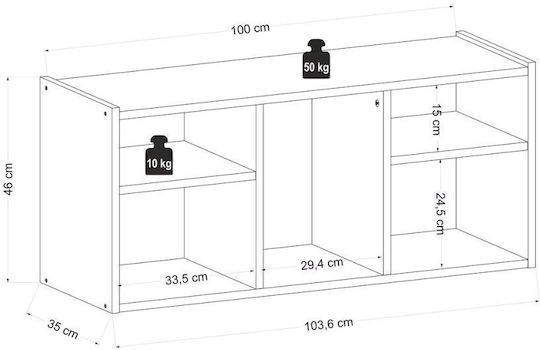 Kids Wooden Bookcase White 103.6x35x46cm