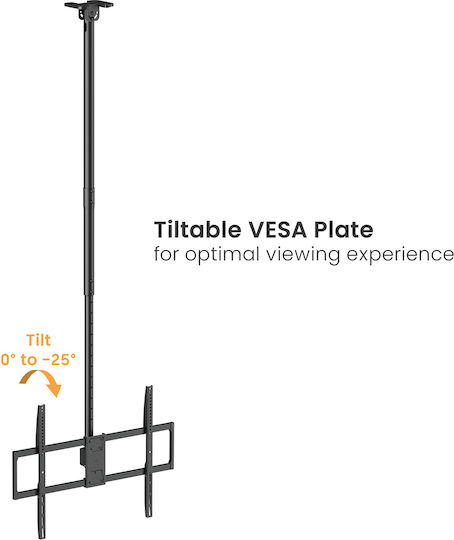 Brateck PLB-CE1568XL Стойка за телевизор Таван до 100" и 80кг Сребрист