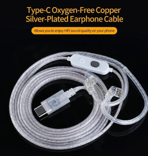 Kz Cable Type C Earphone Cables Upgrade Hd Dual Microphone Silver
