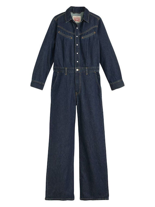 Rinoa Women's Long-sleeved One-piece Suit Denim Blue