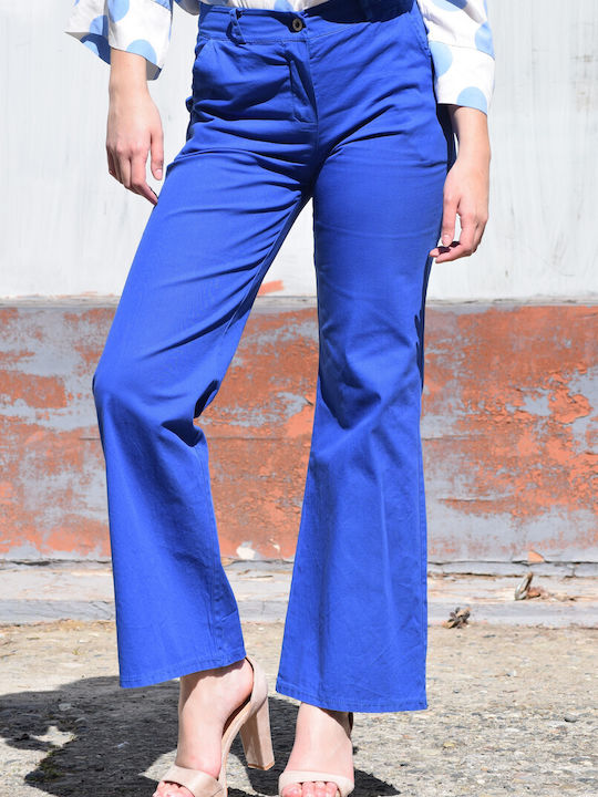 Damen Hoch tailliert Stoff Hose Push-up Schlag Electric Blue