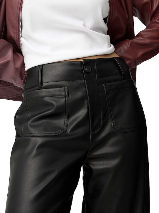Women's High-waisted Fabric Trousers Black