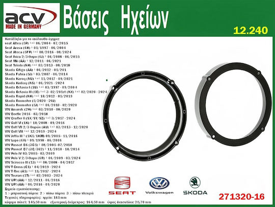 Βάσεις Ηχείων Πίσω για Skoda Fabia / Octavia Volkswagen Beetle / Lupo / Polo / Touran 2τμχ